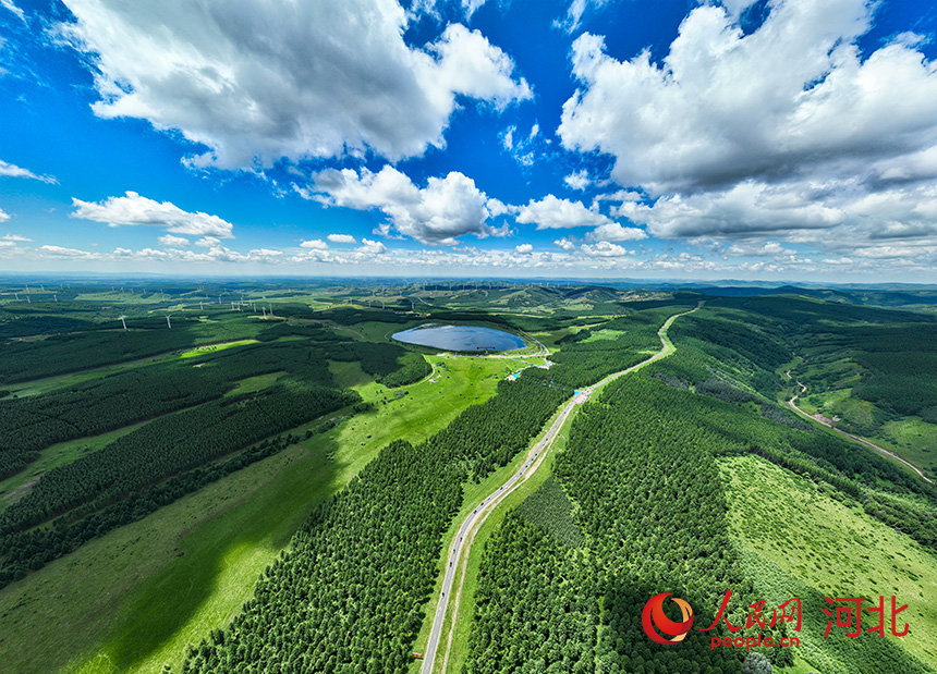 航拍塞罕坝林场与云海。人民网记者 李兆民摄